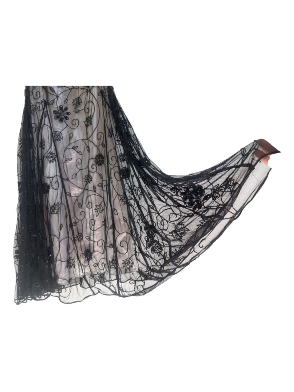 Cache Floral Beaded Evening Prom Gown Dress XS Black Mesh Embroidered Y2K Whimsi - Picture 12 of 16